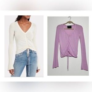 NICHOLAS Intermix Boho Bodycon Pink Purple V-Neck Bell Sleeve Cinch Knit Top - M